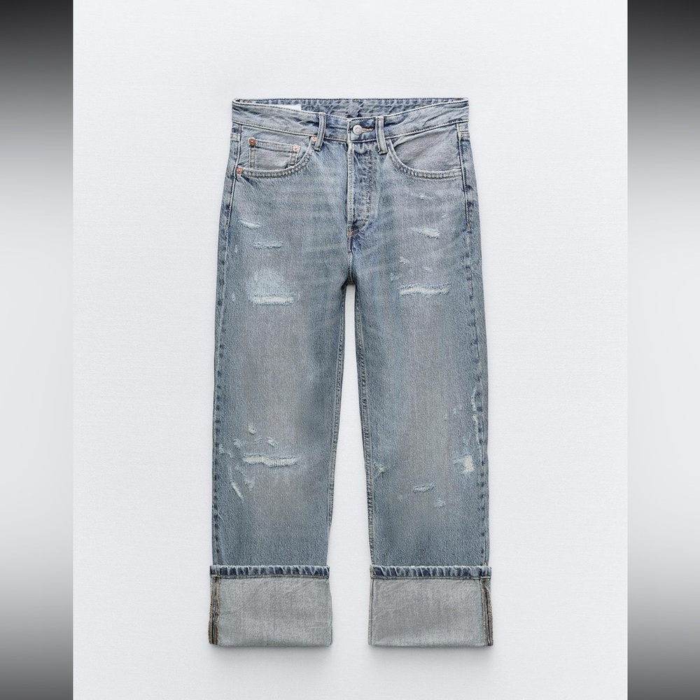 TRF MID WAIST RIPPED CUFFED BOYFRIEND JEANS